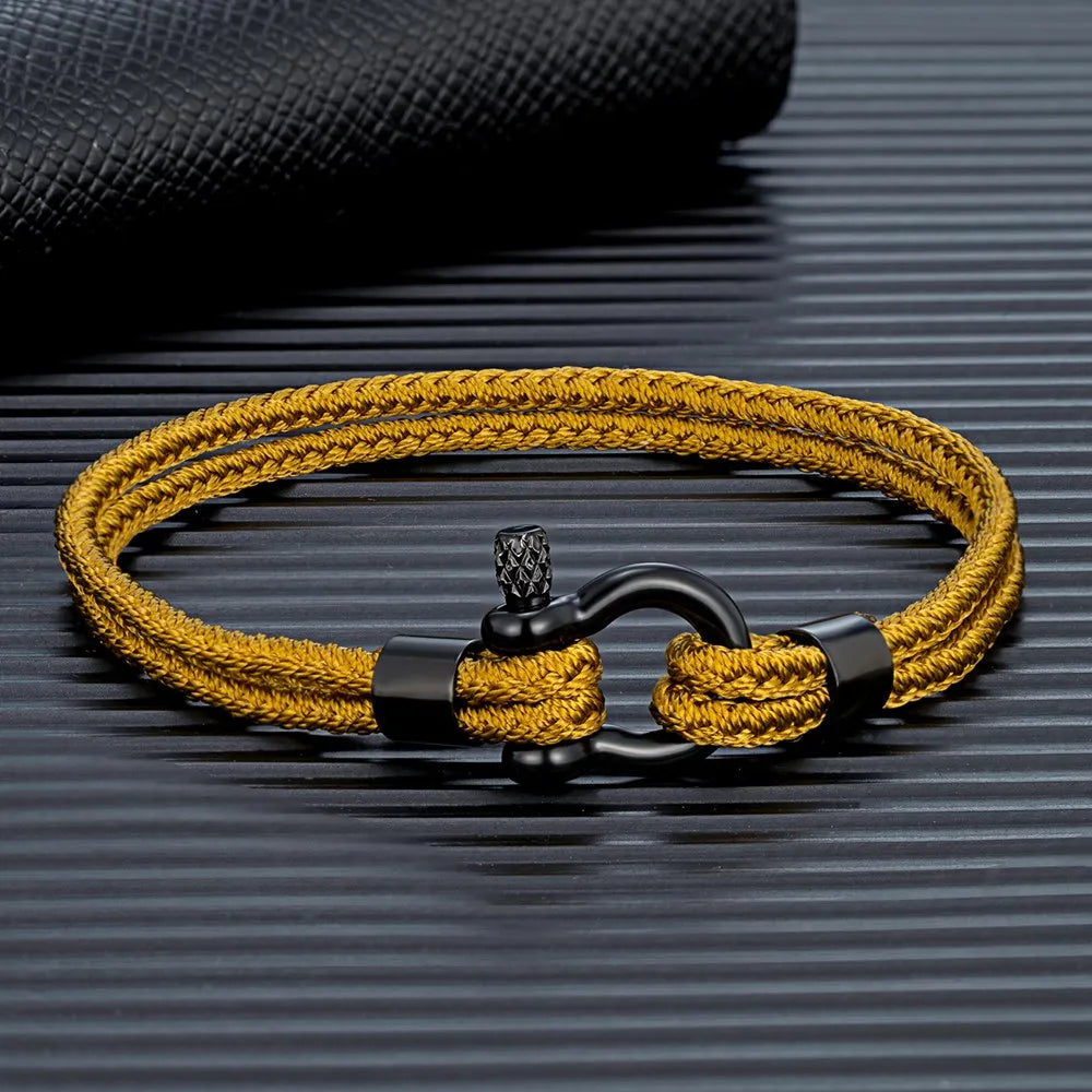 MKENDN Men's Nautical Double Strand Rope Bracelet With Mini Bolt Clasp Steel Shackle Bracelet Nautical Jewellery Gifts For Him