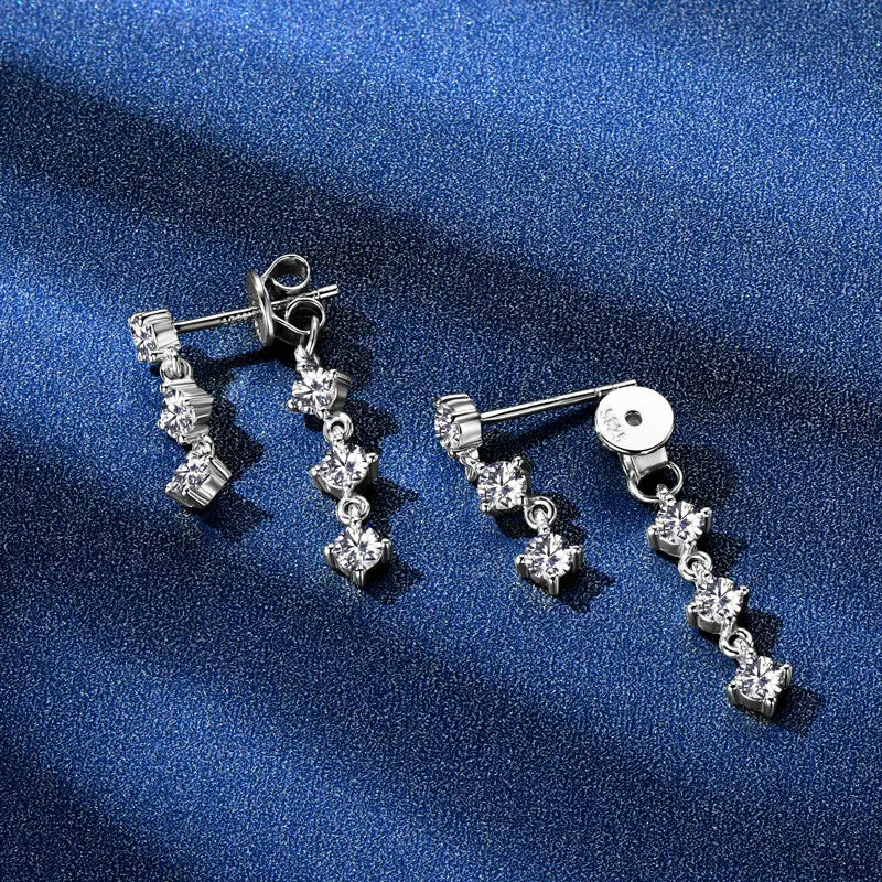 OXTAO 925 Sterling Silver Tassel Chain Earrings 3mm Real Moissanite Drop Earrings Classic Engagement Wedding Jewelry Gift