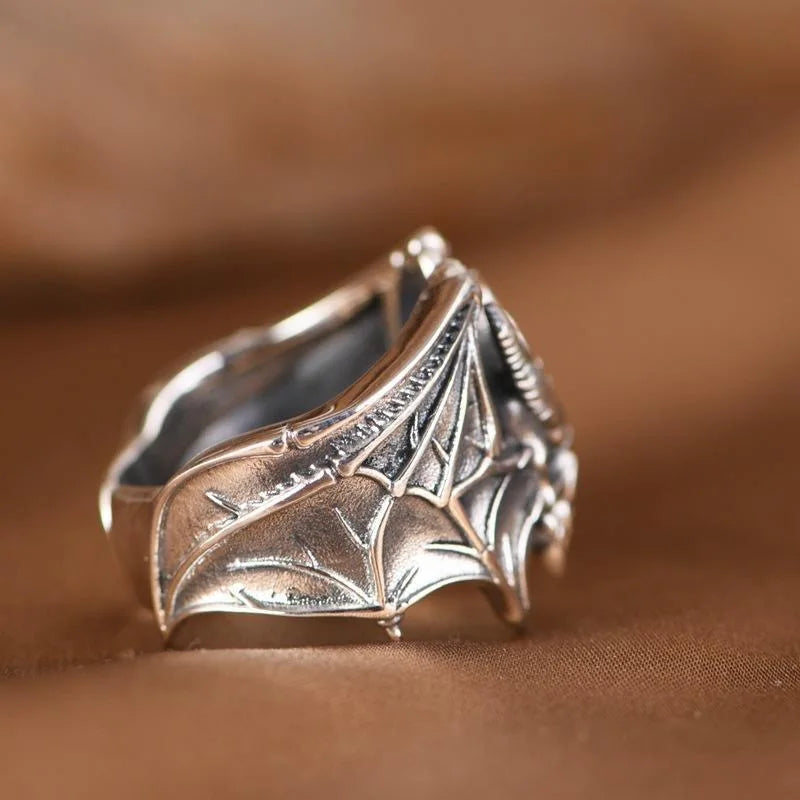 Buyee 925 Sterling Silber Männlicher Großer Ringfinger Eleganter Gary Bat Offener Ring für Frauen Männer Einzigartiger Modeschmuck Kreis