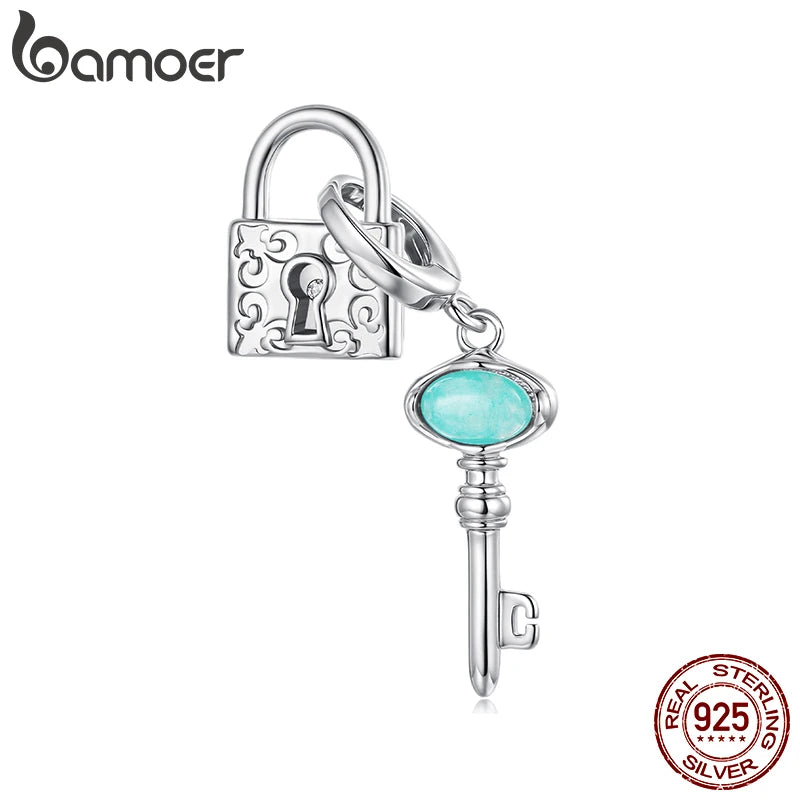 BAMOER Solid 925 Sterling Silver Lock and Key Charm Pendant fit Original Bracelet DIY Jewelry Accessories bamoer Beads