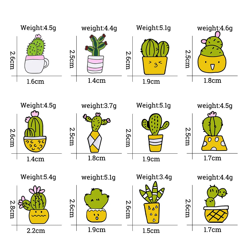 12 Styles Cute Cactus Enamel Pins Metal Plant Brooches Women Men Jeans Coat Lapel Pin Badges Kids Backpack Decoration Jewelry