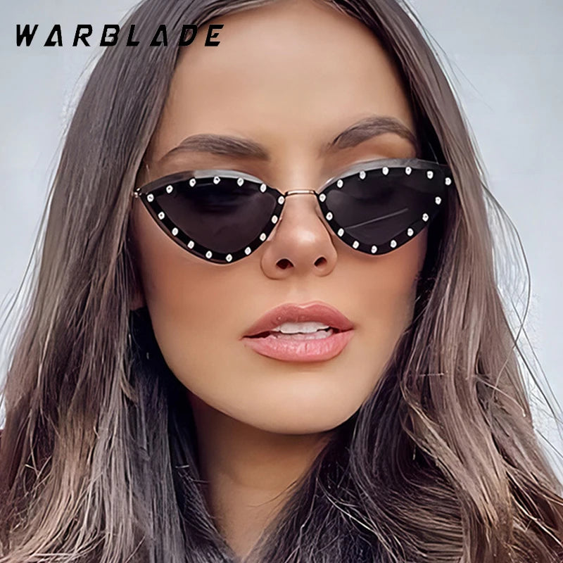 2025 Dreieckige Katzenaugen-Sonnenbrille, randlose, kristallglänzende Sonnenbrille für Damen, einzigartig, elegant, bunte Strass-Sonnenbrille, UV400