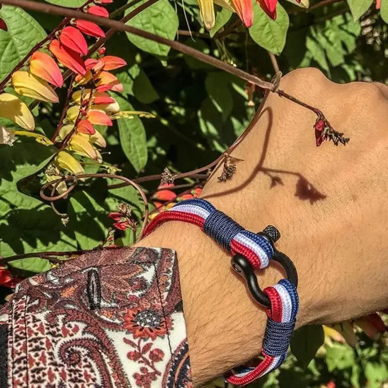 MKENDN Black Stainless Steel Shackle Buckle Men Women Handmade Woven Multilayer Design US France Spain Flag Couple Jewelry Gifts - Madeinsea©