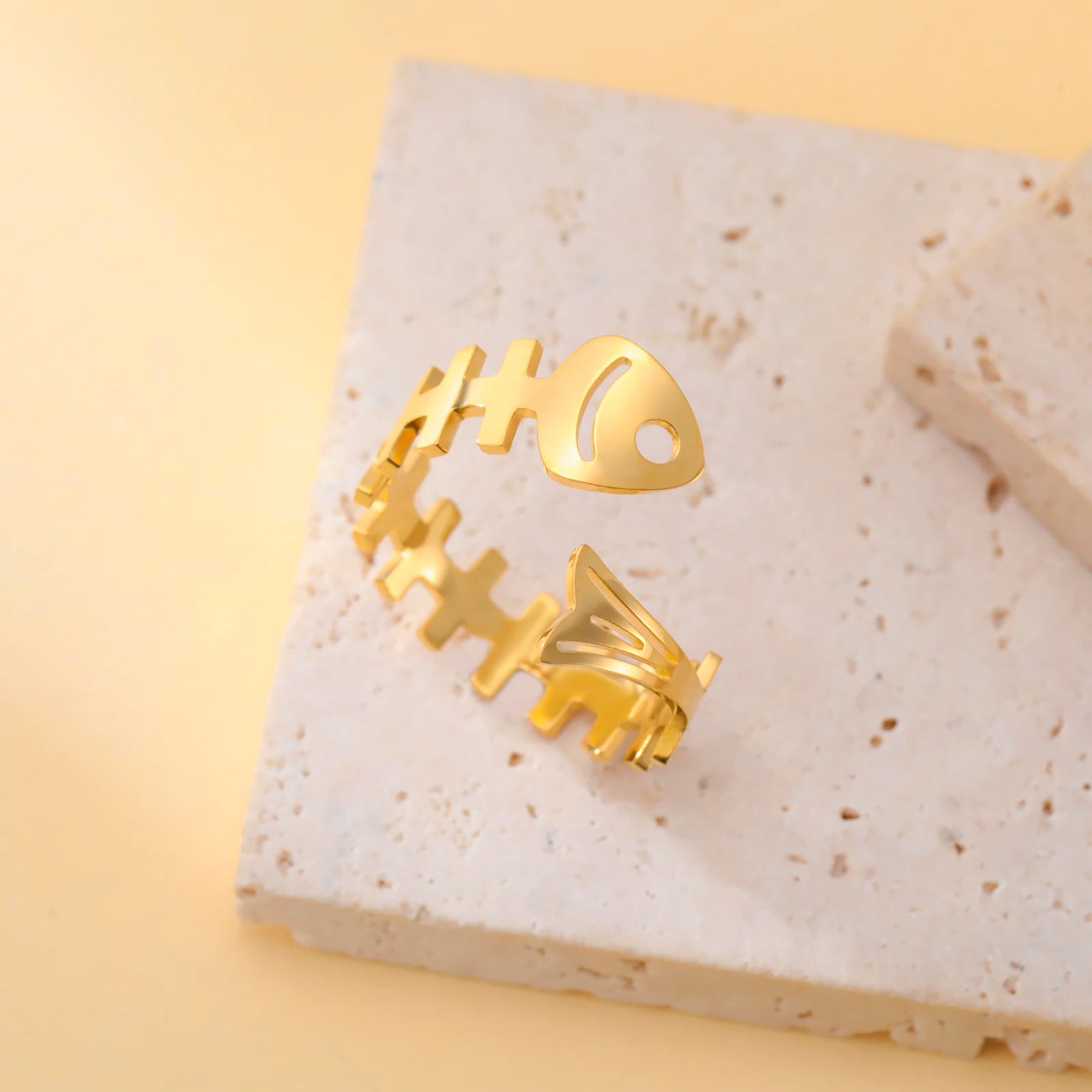 Skyrim Fish Bone Open Ring for Women Stainless Steel Gold Color Adjustable Rings Gifts 2025 New In Fashion Jewelry Wholesale