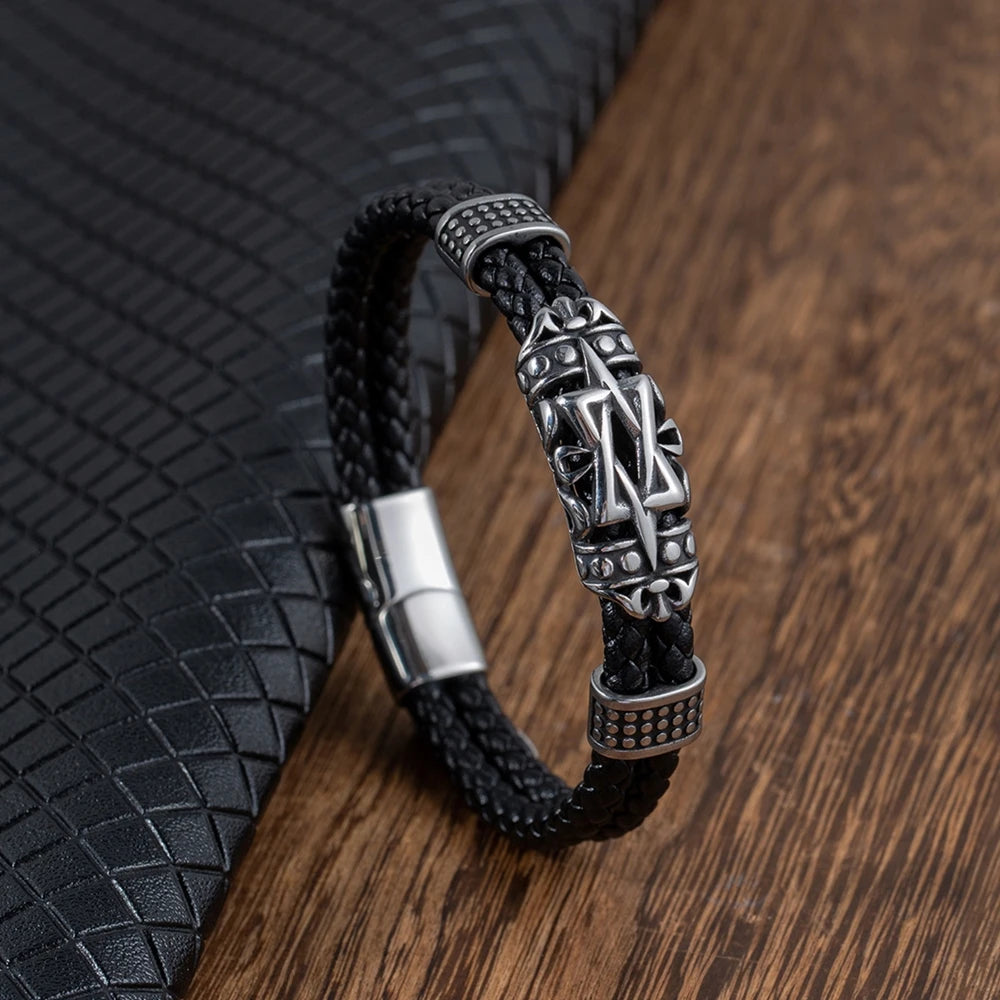 MKENDN Gothic Men Vintage Black Braided Genuine Leather Bracelet Norse Viking Bracelets Handmade Jewelry Pulseras - Madeinsea©
