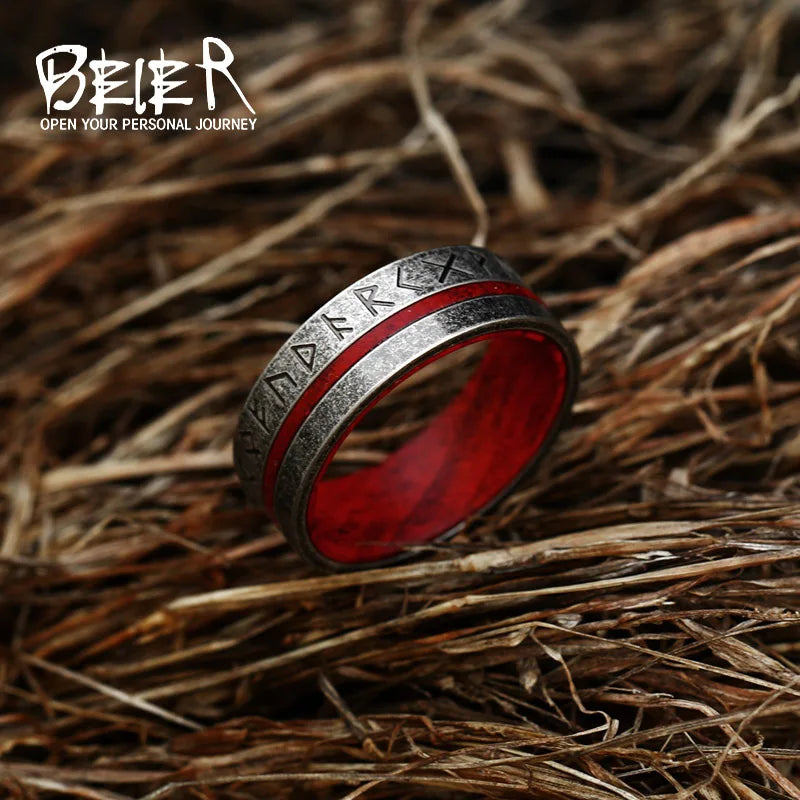 BEIER 2022 Nouveau Style Mis à Jour En Acier Inoxydable Viking Runes Rétro Punk Viking Runes Avec Anneaux En Palissandre Pour Hommes 8mm Bijoux