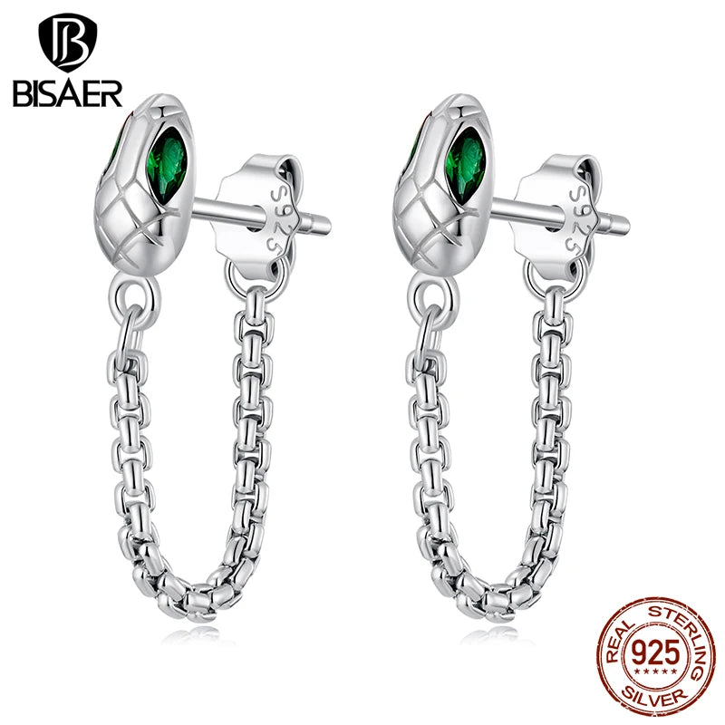 Boucles d'oreilles créoles à pampilles en argent sterling 925 BISAER - Boucles d'oreilles à tige en métal hypoallergéniques classiques pour femmes - Bijoux fins de fête