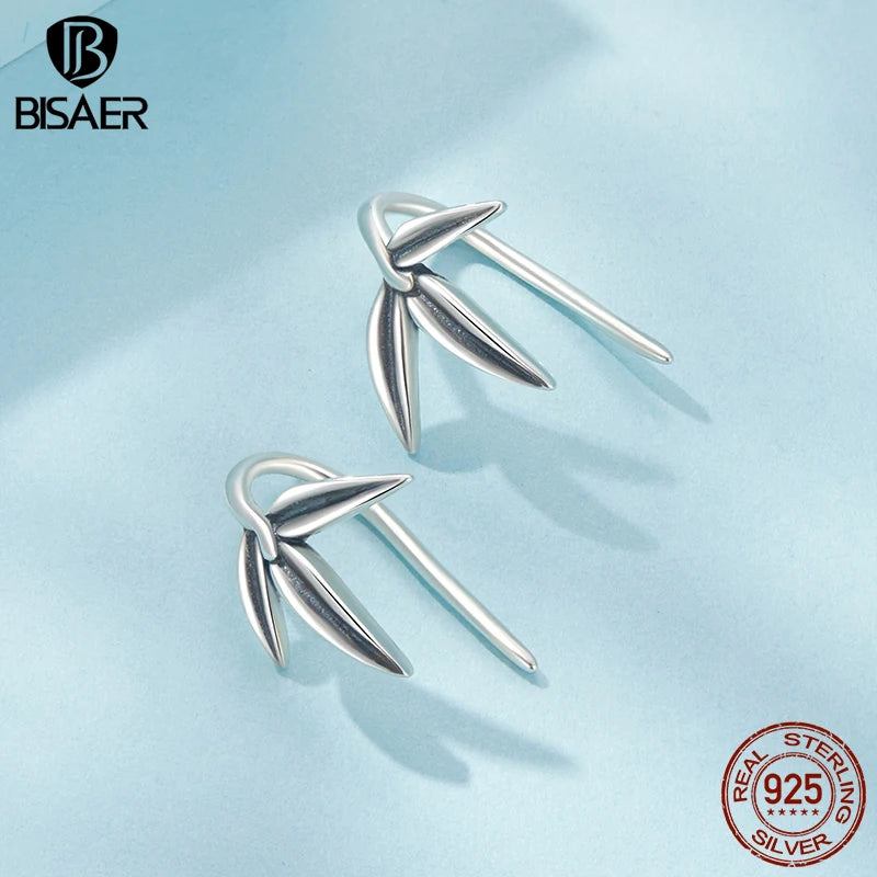 Boucles d'oreilles à tige en argent sterling 925 BISAER en bambou hypoallergénique classique élégantes pour femmes fête originale bijoux fins cadeau