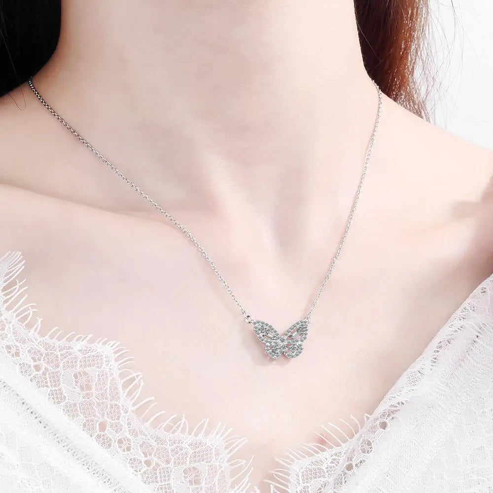 Moissanite Necklace 925 Sterling Silver Cute Butterfly Pendant Necklaces for Women Moissanites Diamond Neck Jewelry Gift
