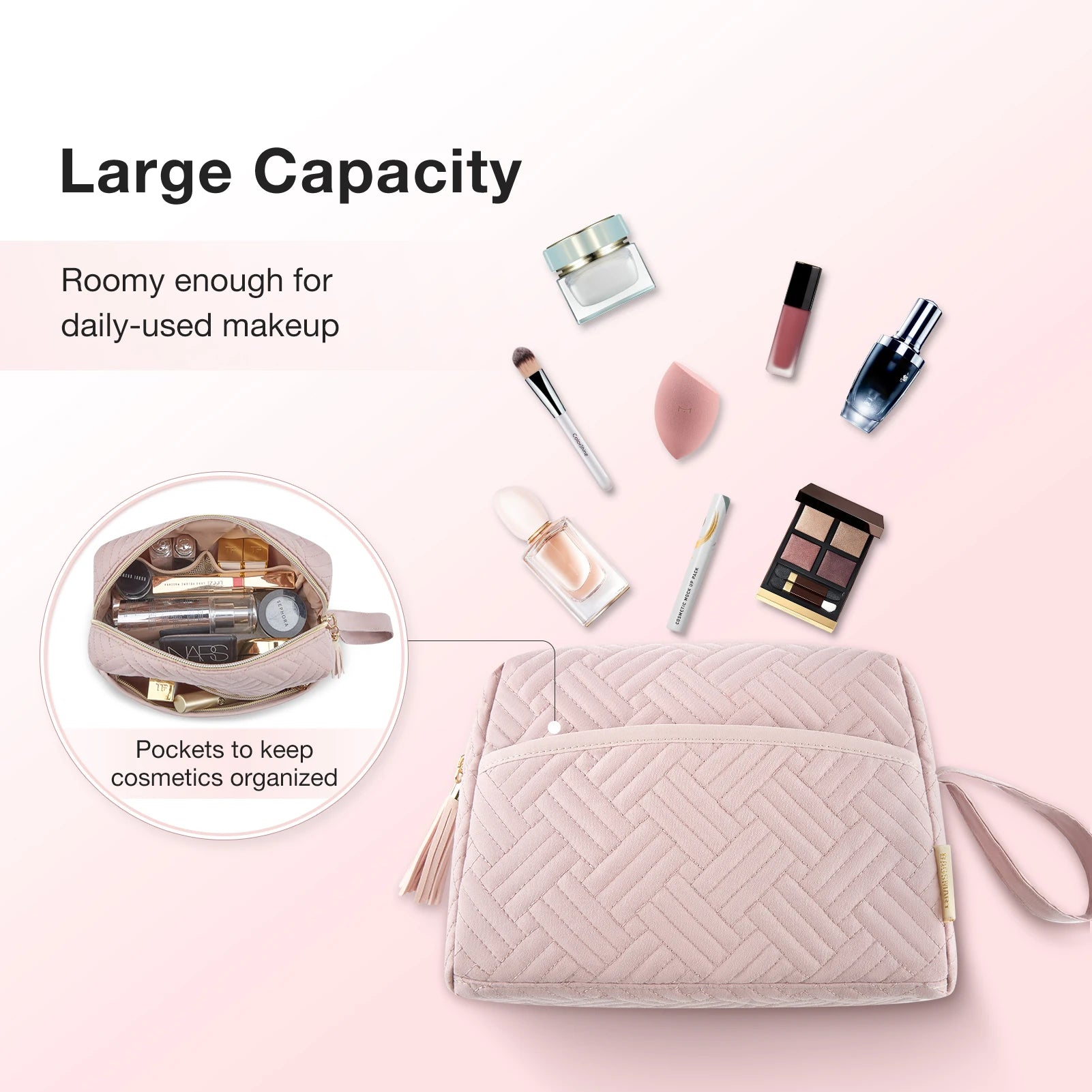 BAGSMART Makeup Bag Elegant Roomy Cosmetic Pouch for Women Purse Travel Water-resistant Toiletry Bag Makeup Accessories Organize