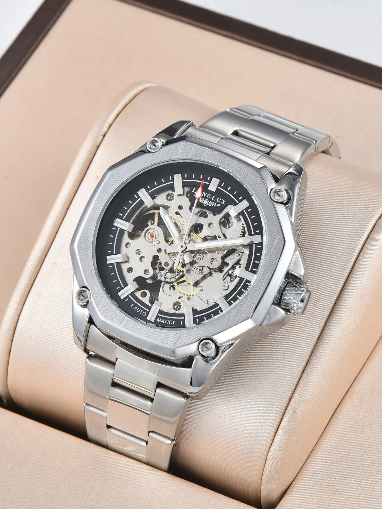 LONGLUX Men automatic mechanical watch luxury watches waterproof skeleton sport style fashion wholesale stainless steel gift