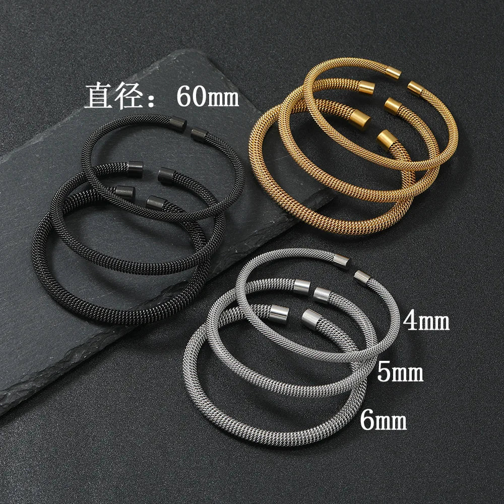 MKENDN Minimalist Men Women Mesh Bangle 4/5/6mm Width Stainless Steel Braclet Accesorios Mujer Luxury Jewelry Pulseira Joias