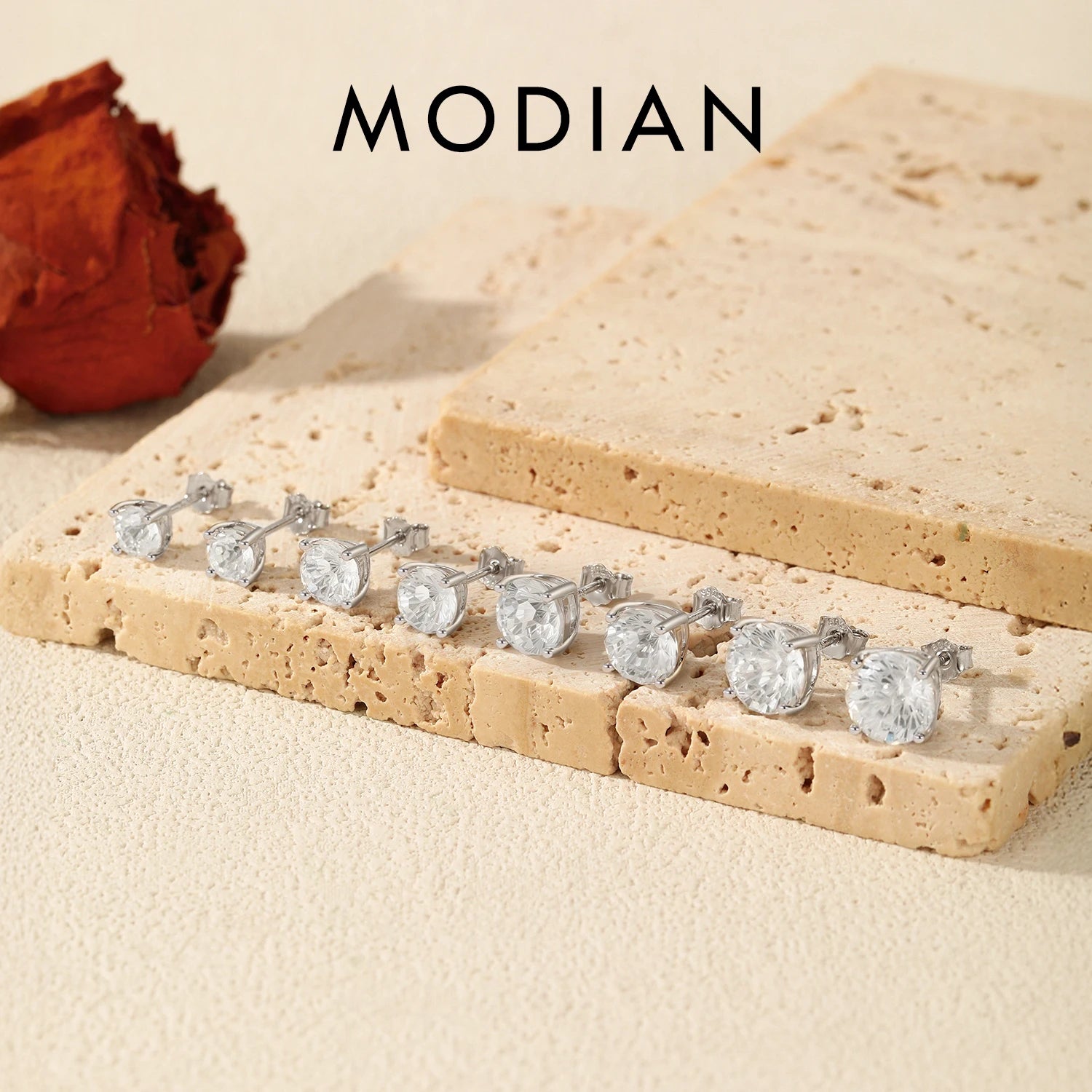 MODIAN 4 Sizes Unisex Ear Studs 925 Sterling Silver Exquisite Firework Cut Round CZ Studs Earrings For Women Fine Jewelry