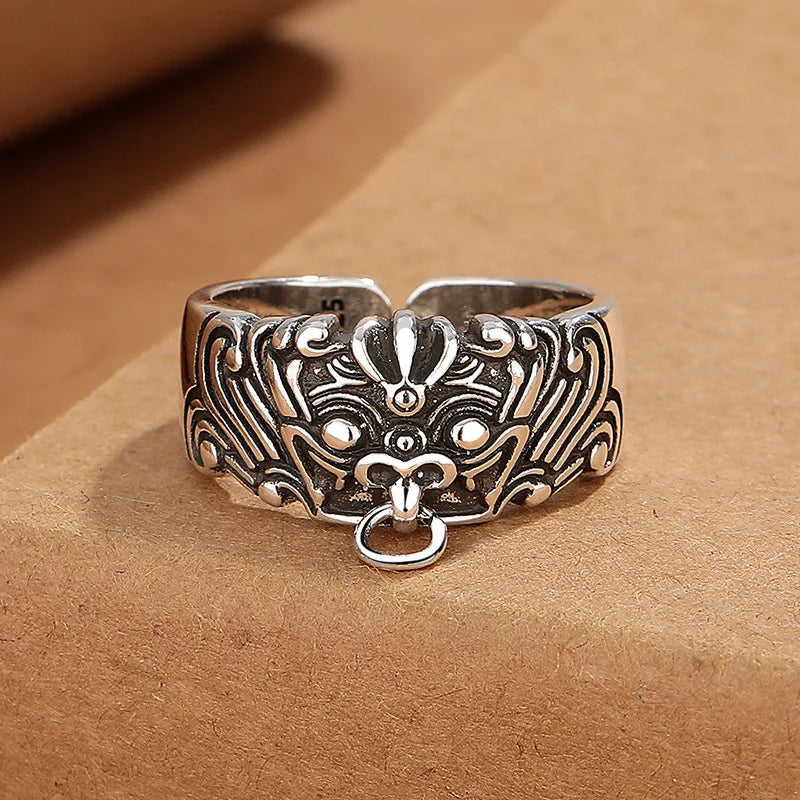 New Arrival Retro Beast Taotie Ring for Men Jewelry Open Size Dominant Personalized 925 Silver Ring Male Finger Accessories