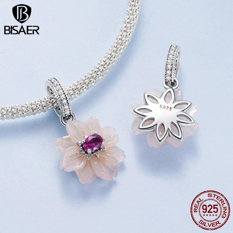 BISAER 925 Sterling Silver Butterfly Charm Eternal Flower Pendant Sun Silicone Spacer Beads for Women DIY Bracelet Fine Jewelry