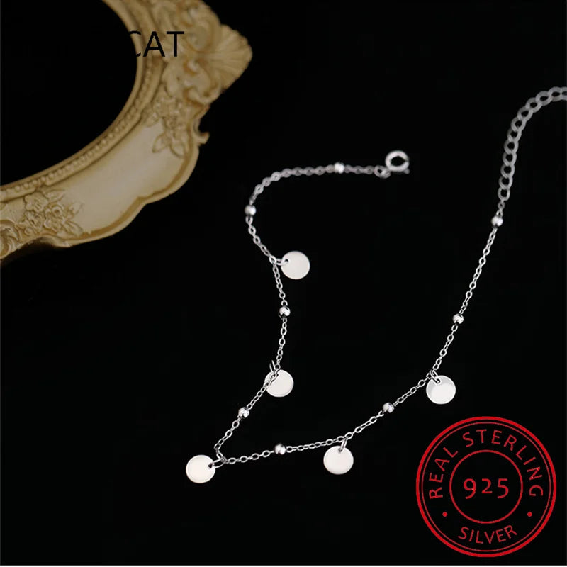 Silver Beads Anklets 925 Sterling Silver Geometric Minimalist Summer Fashion Foot Jewelry Bracelet for Ankle SCT011