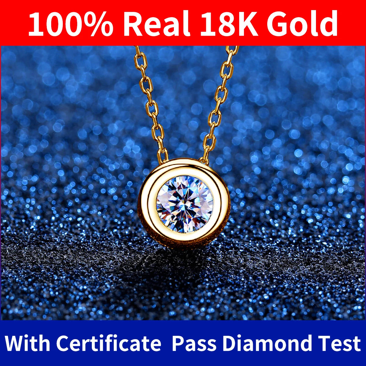 100% Real 18k Gold Necklace With Moisanite 0.5ct D Color VVS1 Certificated Dubai AU750 Jewelry For Women Wedding Gift Wholesale