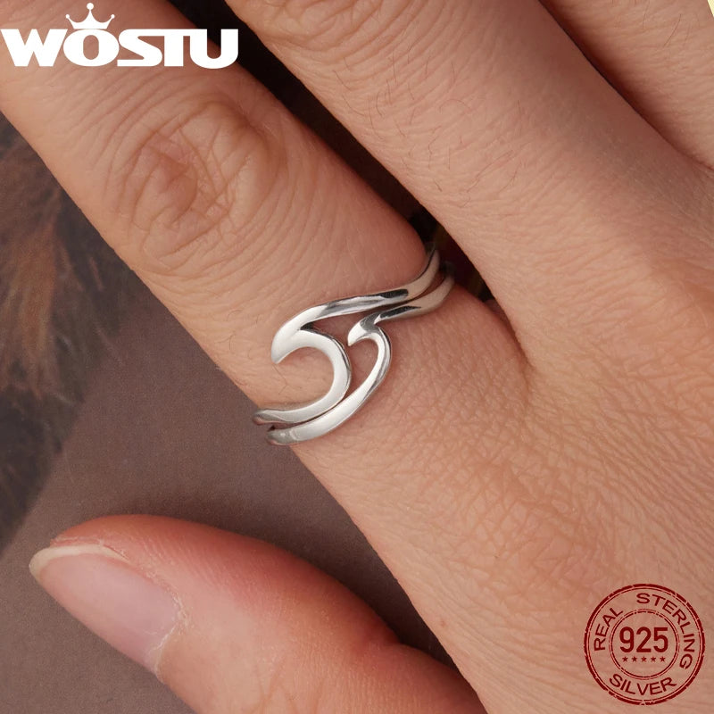 WOSTU Double Layer Wavy Ring For Women 925 Sterling Silver V Style Band Rings Wedding Enegagement Stackable Anillo Birthday Gift