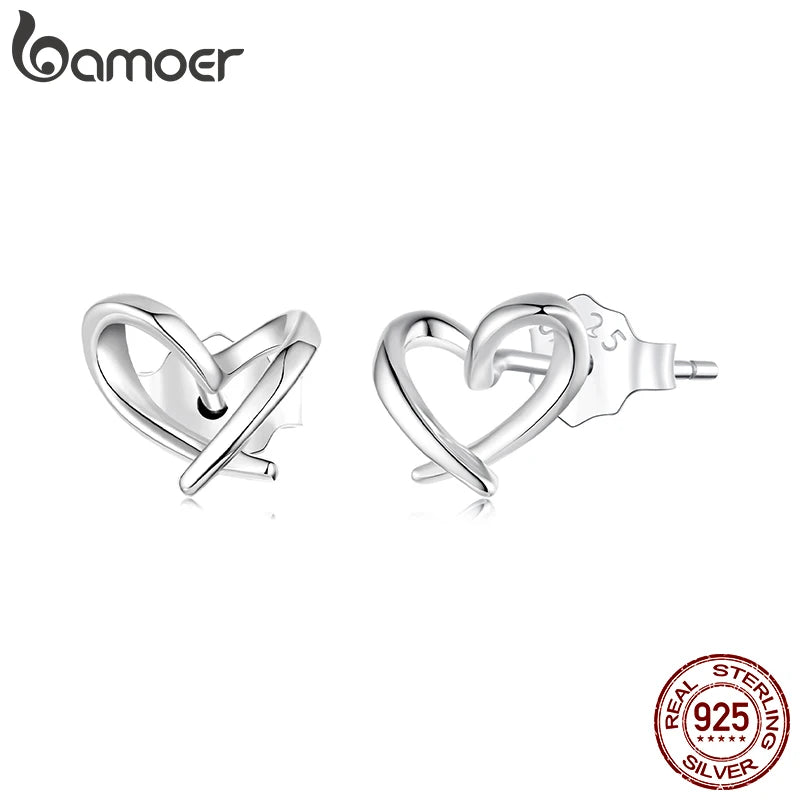 BAMOER 925 Sterling Silver Cross Heart Stud Earrings Hollowed X Earrings Hypoallergenic for Women Girls Brand Jewelry Cute Gift
