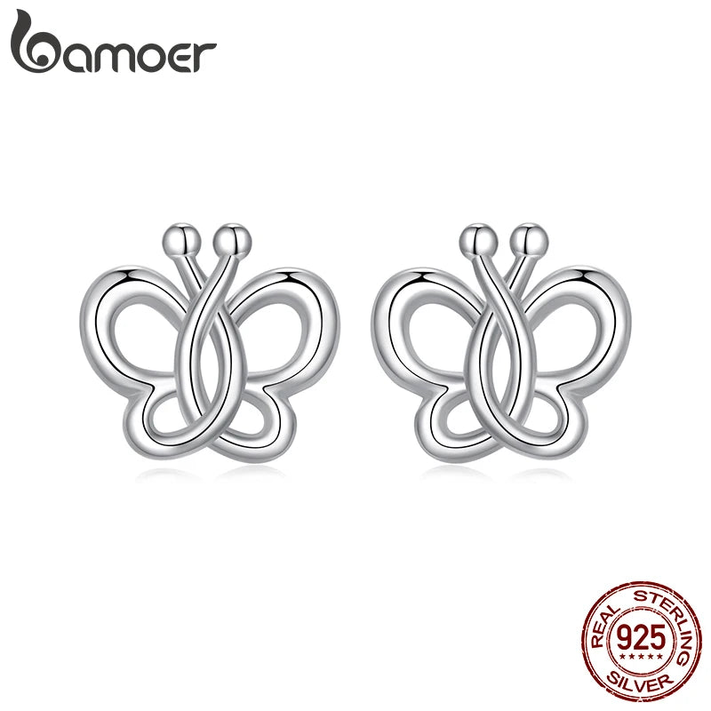 BAMOER Solid 925 Sterling Silver Butterfly Stud Earrings for Women Teens Hypoallergenic Small Animal Dainty Stud Earrings