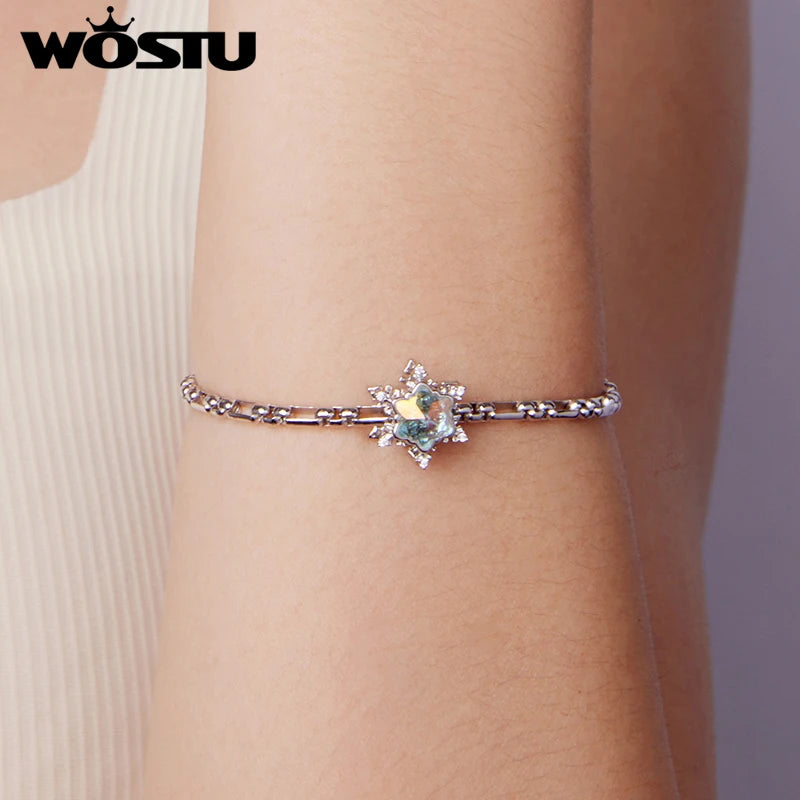 WOSTU Solid 925 Sterling Silver Thick Round Box Chain Bracelet For Women s925 Charm Bead Bracelets Jewelry Making Birthday Gift