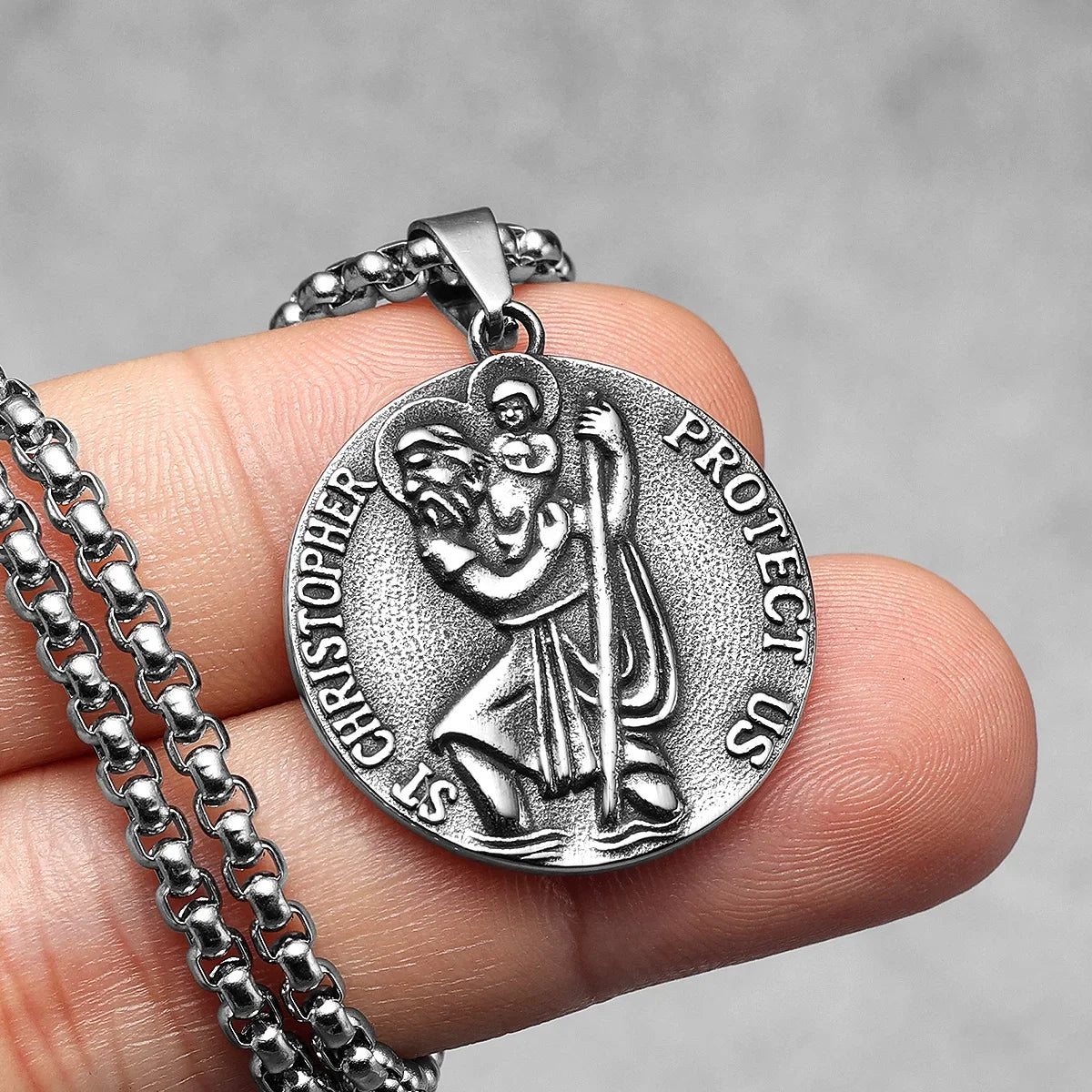 St Christopher Pendant 316L Stainless Steel Amulet Necklace Men Chain Rock Party Vintage for Biker Male Jewelry Gift Wholesale
