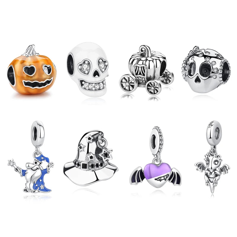 Original 925 Sterling Silver Charms Beads Wizard Hat Dragon Charm Halloween Fit Brand Bracelets Necklaces Women DIY Jewelry