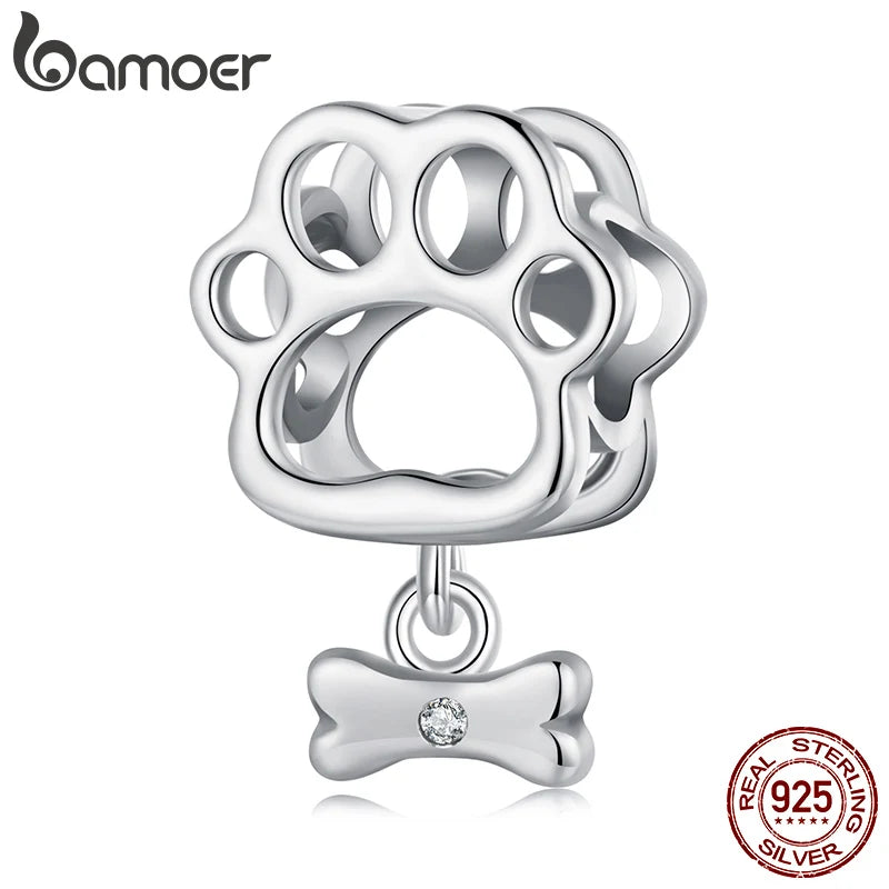 BAMOER Solid 925 Sterling Silver Hollowed Dog Paw Charm Bead fit Original Bracelet & Necklaces Jewelry DIY bamoer Charm SCC2955 - Madeinsea©