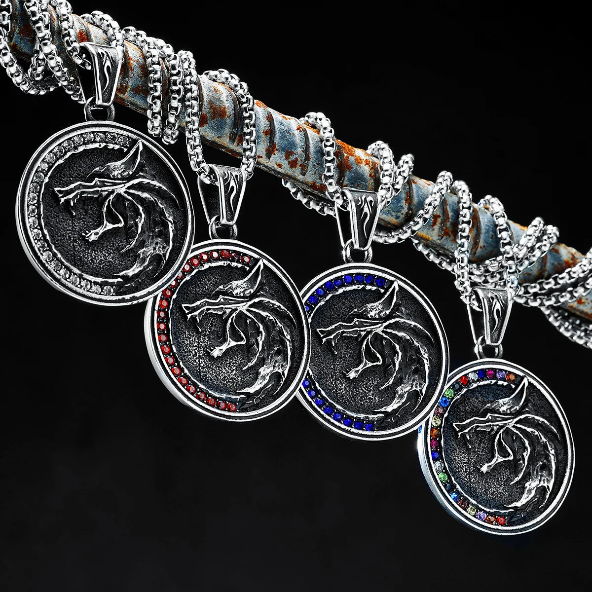 Viking Wolf Men Necklaces 316L Stainless Steel Nordic Myth Wild Totem Gem Pendants Chain Rap for Friend Male Jewelry Best Gift