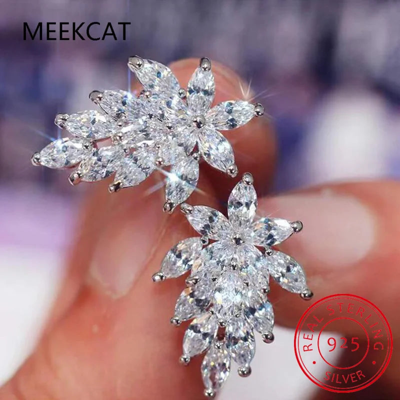 Boucles d'oreilles puces en moissanite de 10 mm avec certificats, couleur D, taille princesse marquise, pour femme, argent 925, bijoux fins
