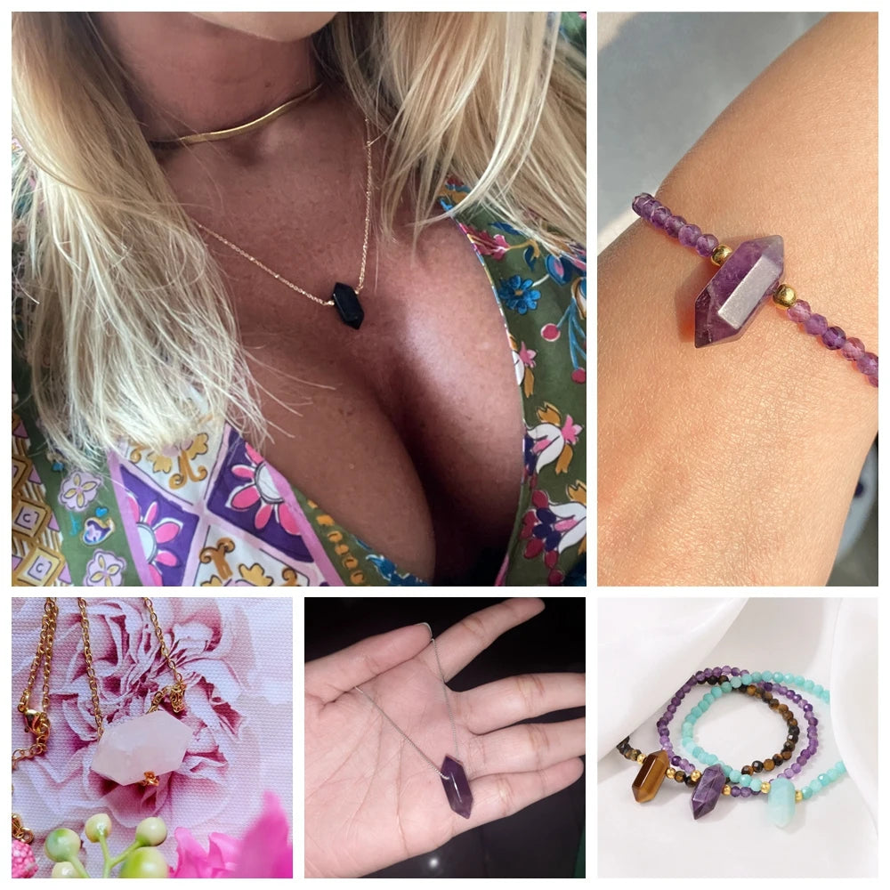 High Quality Hexagon Shaped Pendant Natural Amazonite Amethysts Energy Ore Stone Bead For Jewelry Making DIY Necklace Bracelet