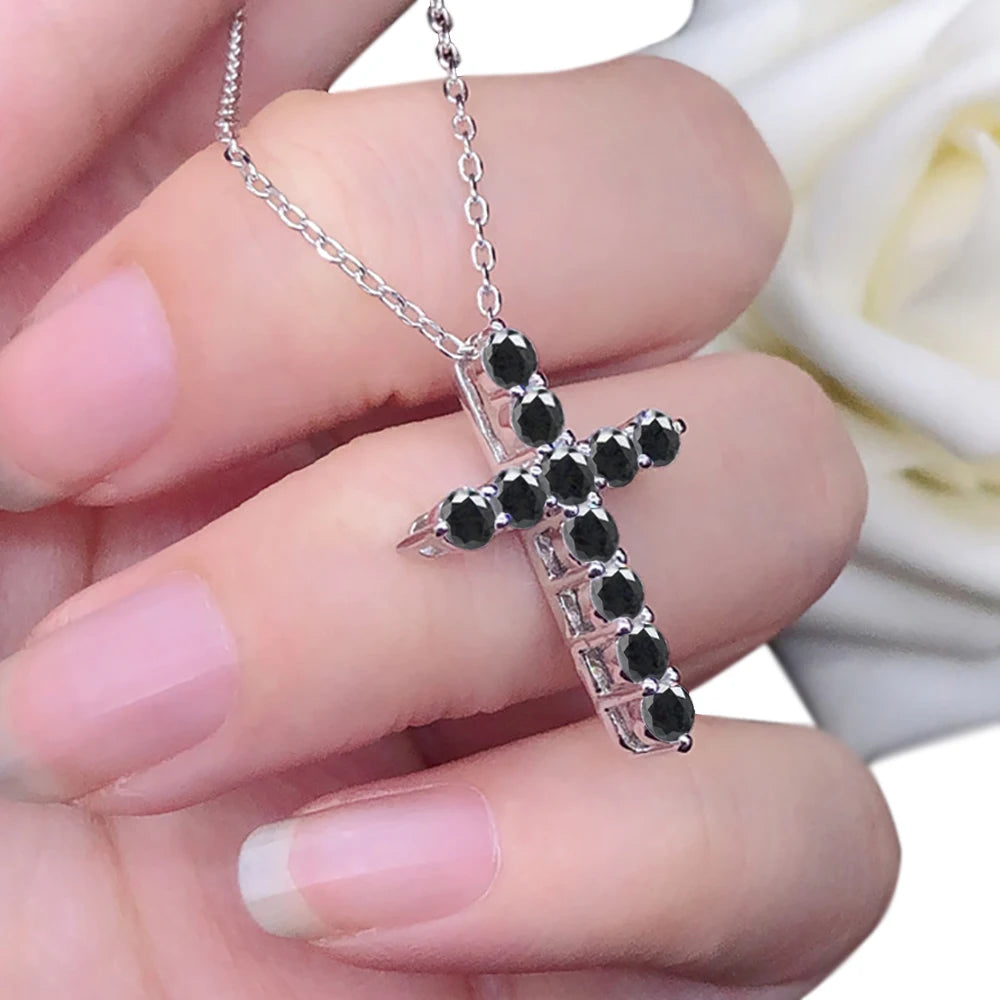 Serenity 3mm 4mm 5mm Black Moissanite Cross Pendant Necklace For Women Men 100% S925 Sterling Silver Jesus Neck Chain Plated 18K - Madeinsea©