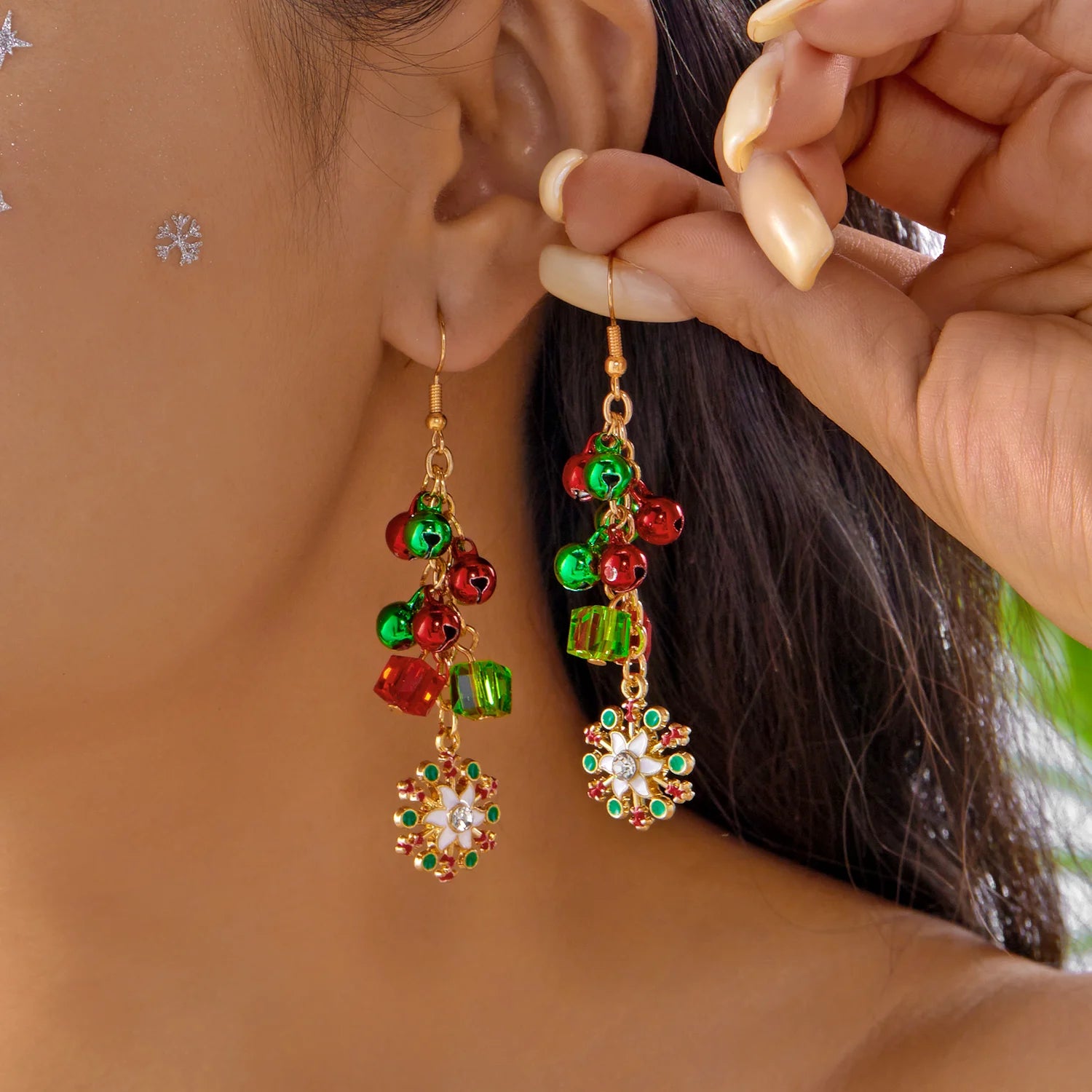 Christmas Colorful Bell Tassel Earrings for Women Zircon Snowflake Xmas Tree Beads Long Earring New Year Festival Party Gifts