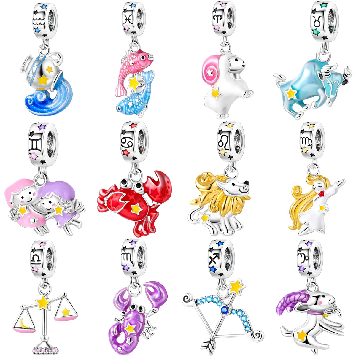925 Sterling Silver Crab Sheep Bull Constellation Series Charm Fit Original Pandora Bracelet Necklace Trinket Diy Women Jewelry