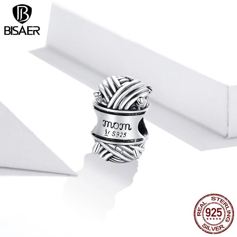 BISAER 925 Sterling Silver Ball Of Yarn Love Of Mom Charms Beads Fit Family Mother's Day Birthday Bracelet DIY Jewelry Gifts