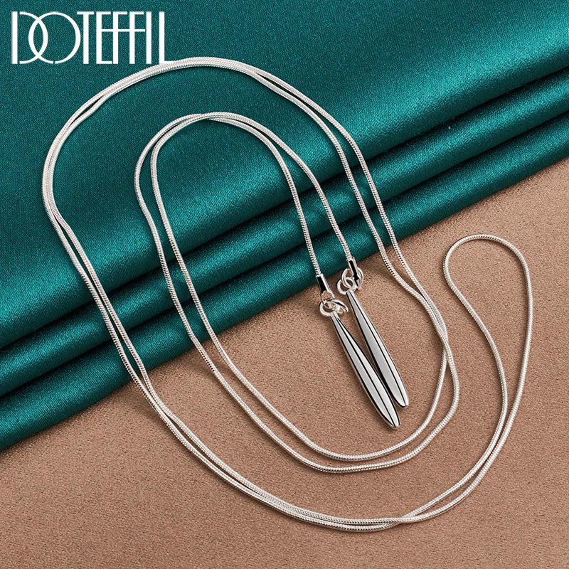 DOTEFFIL 925 Sterling Silver Double Leaf Snake Chain Necklace For Women Wedding Engagement Party Jewelry