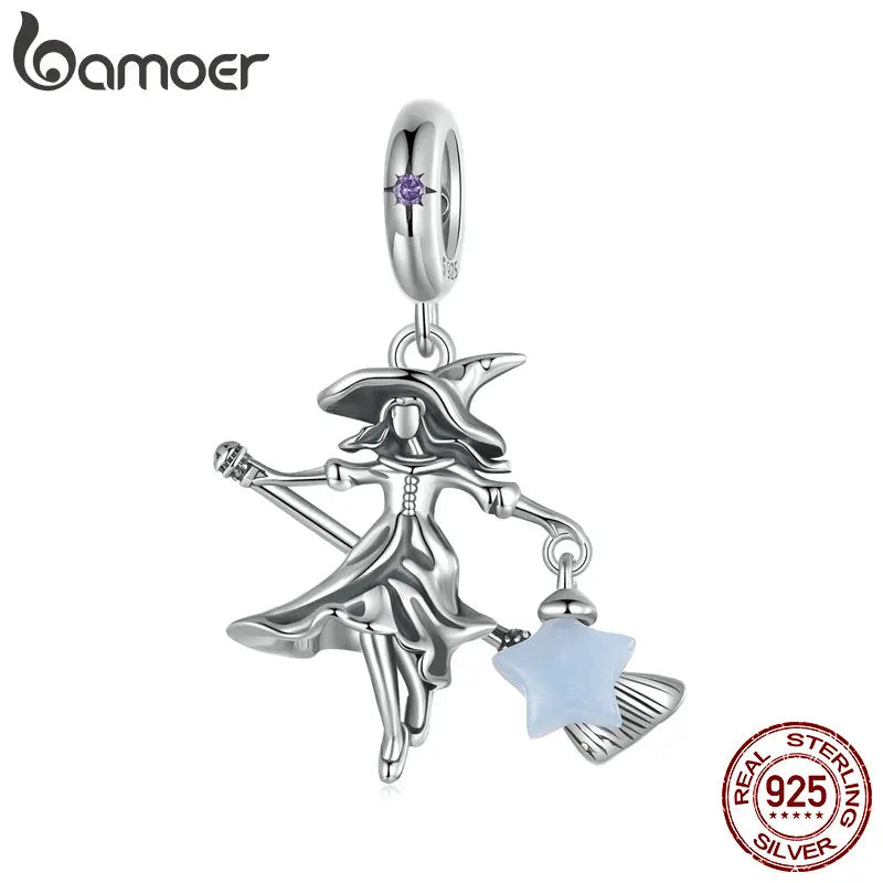 BAMOER Solid 925 Sterling Silver Luminous Elf Witch Pendant fit Original Bracelet Necklaces Halloween Jewelry DIY bamoer Charm