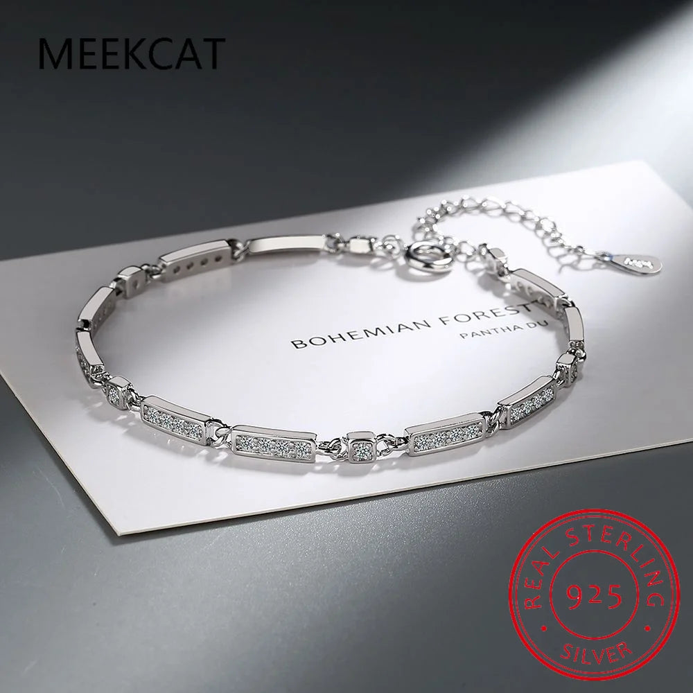 Luxury Real 925 Sterling Silver Fashion Simple Dazzling CZ Tennis Chain Bracelets For Women Wedding Fine S925 Jewelry DA1715