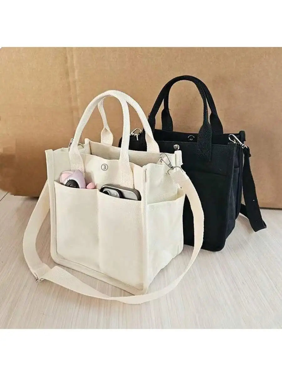 Chic Compact Canvas Tote,Multi-Pocket,Versatile Crossbody & Lunch Storage Bag,Korean Ins Multi-Compartment Mums And Babies Go Ou