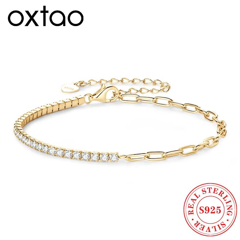 OXTAO D Color 2mm/5mm Moissanite Bracelet for Women 100% 925 Sterling Silver Round Cut Fine Birthday Jewelry Gift GRA Certified