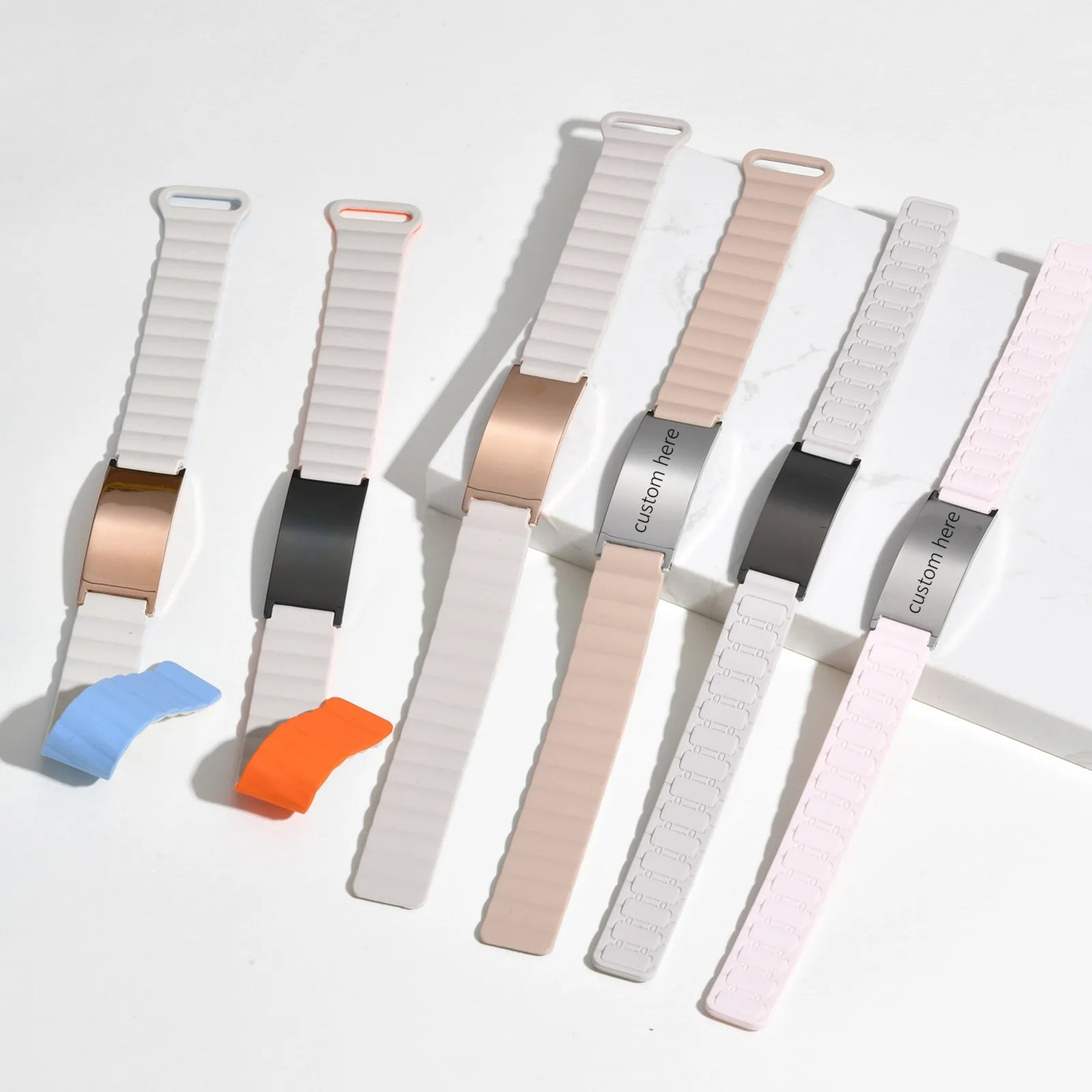 Vnox Free Engraving Magnetic Silicone Bracelet For Women,Stainless Steel Curved Nameplate Bracelet Bangle,Customizable Jewelry