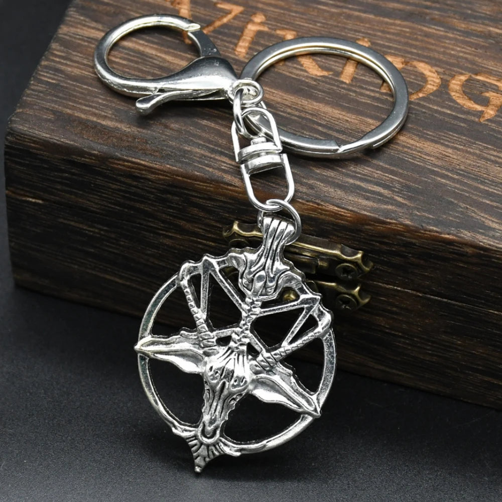 Fashion Jewelry Vintage Charm Women Men Pentagram Pan God Skull Goat Head Pendant KeyChain
