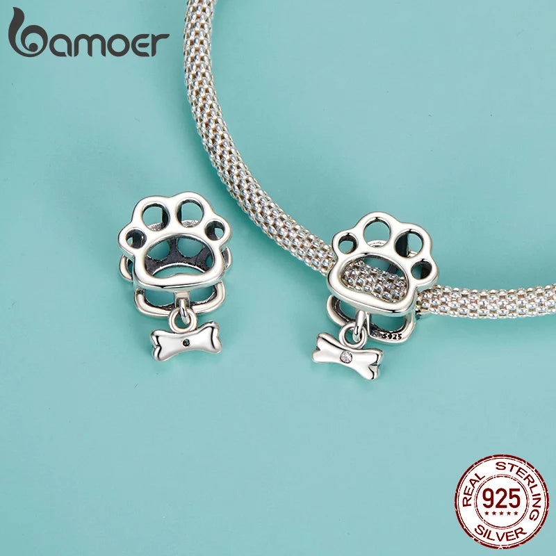 BAMOER Solid 925 Sterling Silver Hollowed Dog Paw Charm Bead fit Original Bracelet & Necklaces Jewelry DIY bamoer Charm SCC2955 - Madeinsea©