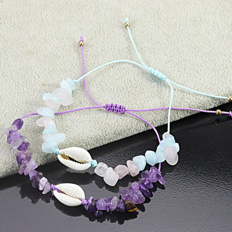 Bohemian Sea Shell Beads Bracelets For Women Handmade Irregular Stone Beaded Bangles Beach Party Friendship Jewelry Gift
