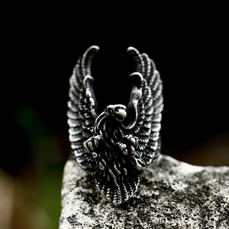 BEIER 2022 Updated Vikings Nordic Style Raven Eagle Ring Mens Vintage Heavy Stainless Steel Rings Unique Biker Animal Jewelry - Madeinsea©