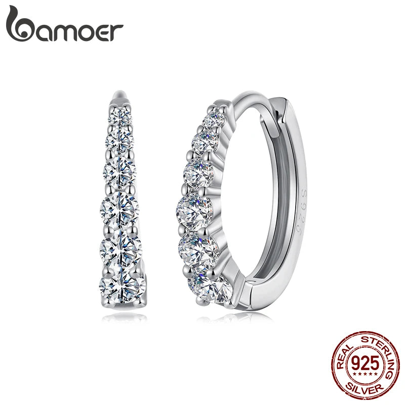 BAMOER Moissanite Hoop Earrings for Women, 925 Sterling Silver Hypoallergenic Huggie Earrings with White Gold Plated MSE091