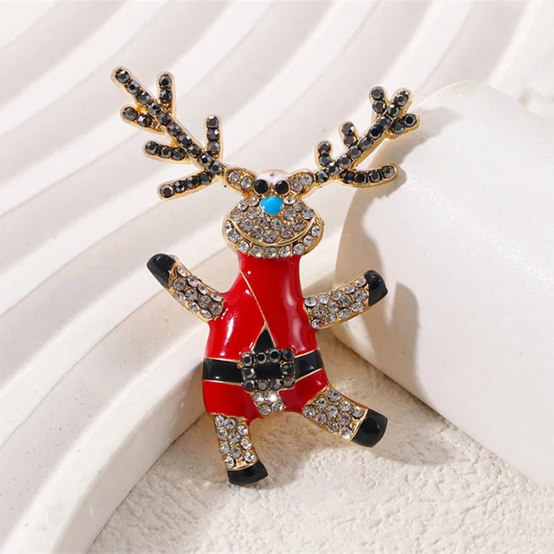 Full Rhinestone Lovely Dancing Deer Brooches For Women Colorful Zircon Snowman Santa Claus Wreath Lapel Pins Christmas Jewelry