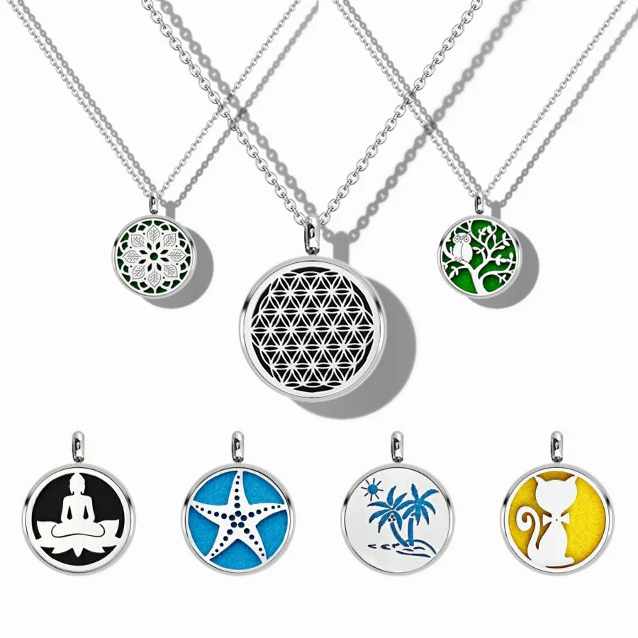 12mm Aromatherapy with Essential Oil Stainless Steel Pendant Necklace