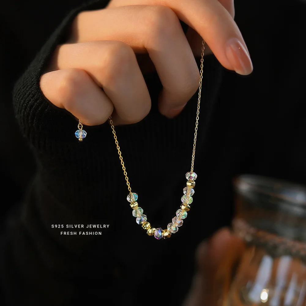 925 Sterling Silver Irregular Colorful Bead Bracelet for Women Korean Fashion Sweet Gift Jewelry Accessories