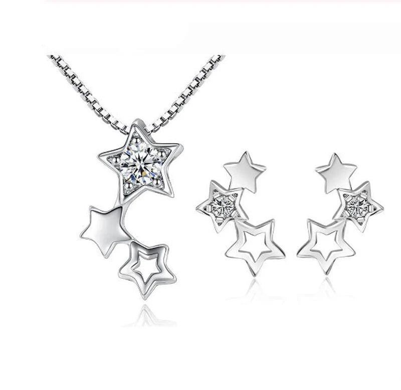 Ensemble de bijoux en argent sterling 925 pour femme, style vintage luxueux, avec boucles d'oreilles et collier en cristal scintillant en forme d'étoile.